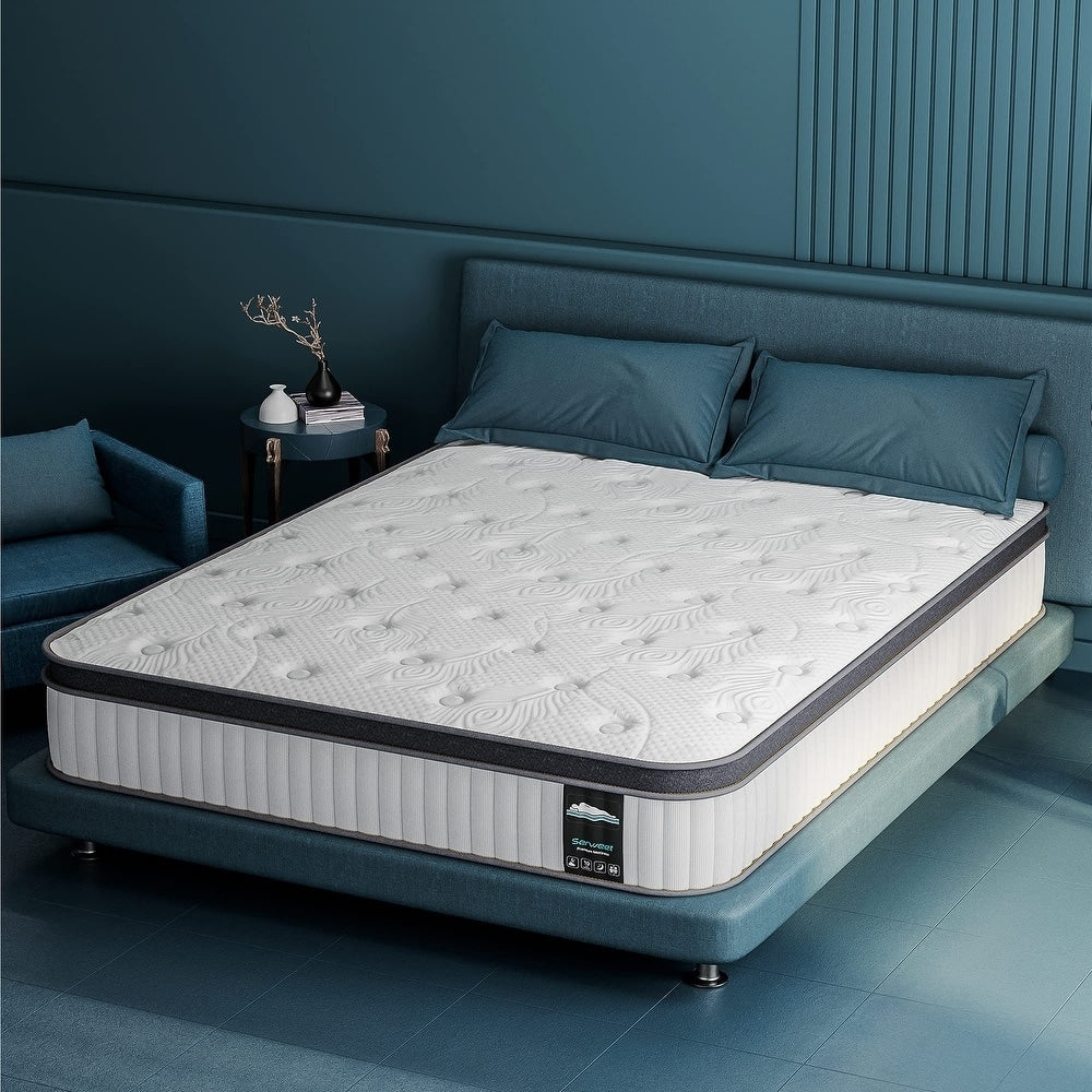 Matelas hybride 10 pouces, matelas à ressorts ensachés en mousse à mémoire de forme, confort moyen, lits simples, doubles et queen size - Blanc