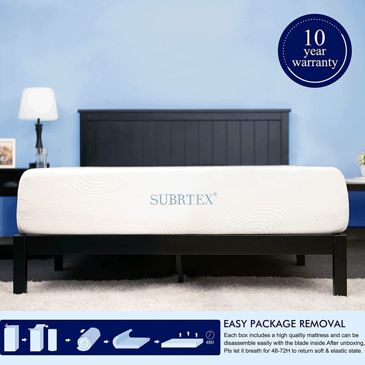 Matelas en mousse à mémoire de forme infusé de gel Subrtex de 8 pouces avec housse