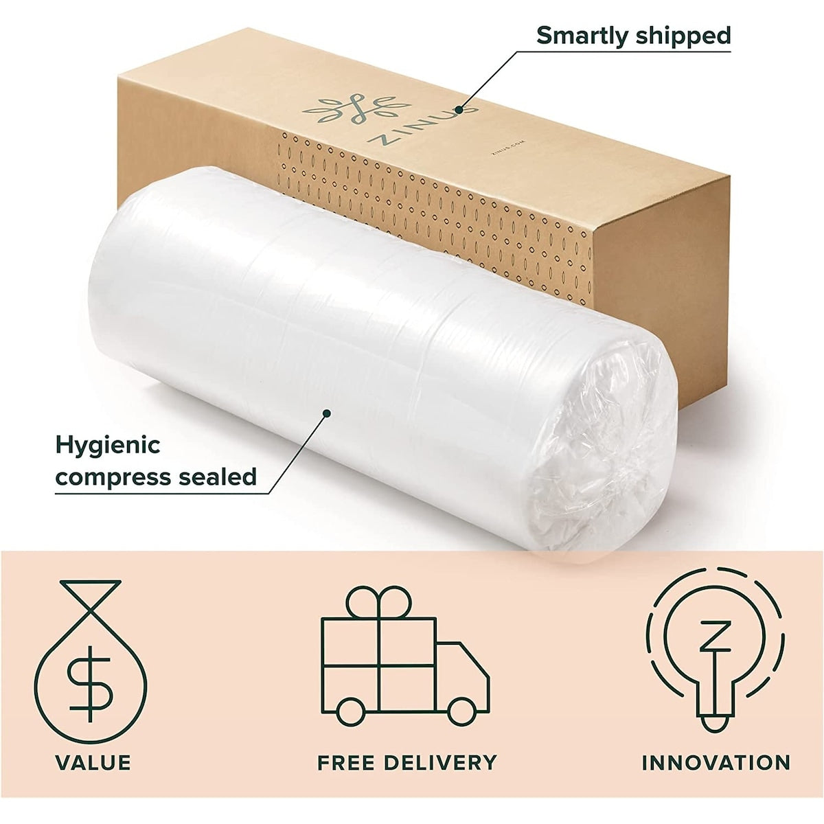 Matelas ZINUS 10 pouces en mousse à mémoire de forme au thé vert, gel rafraîchissant, soulageant la pression, certifié CertiPUR-US