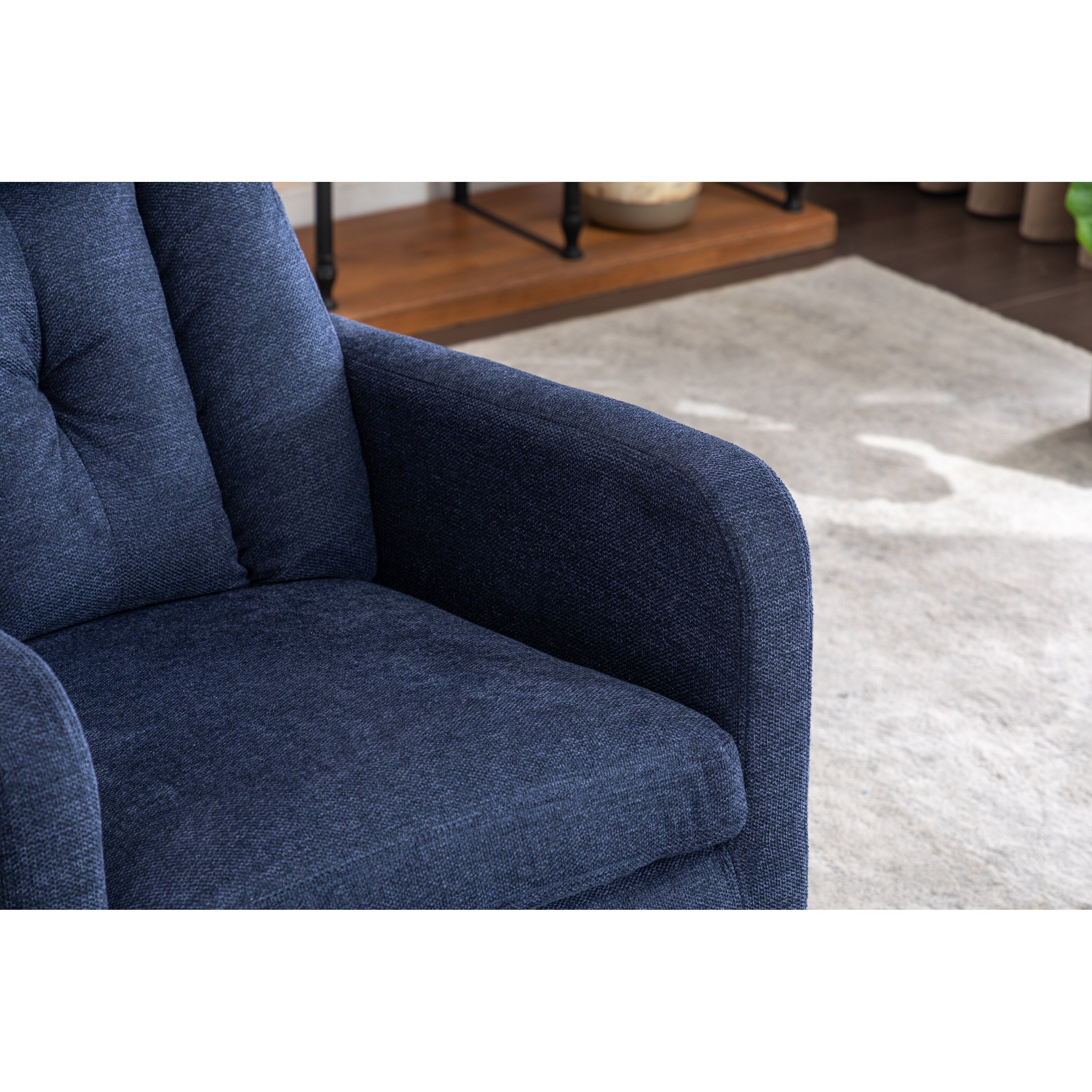 022-Fauteuil à bascule pivotant en tissu de lin Gilder Chair avec poche