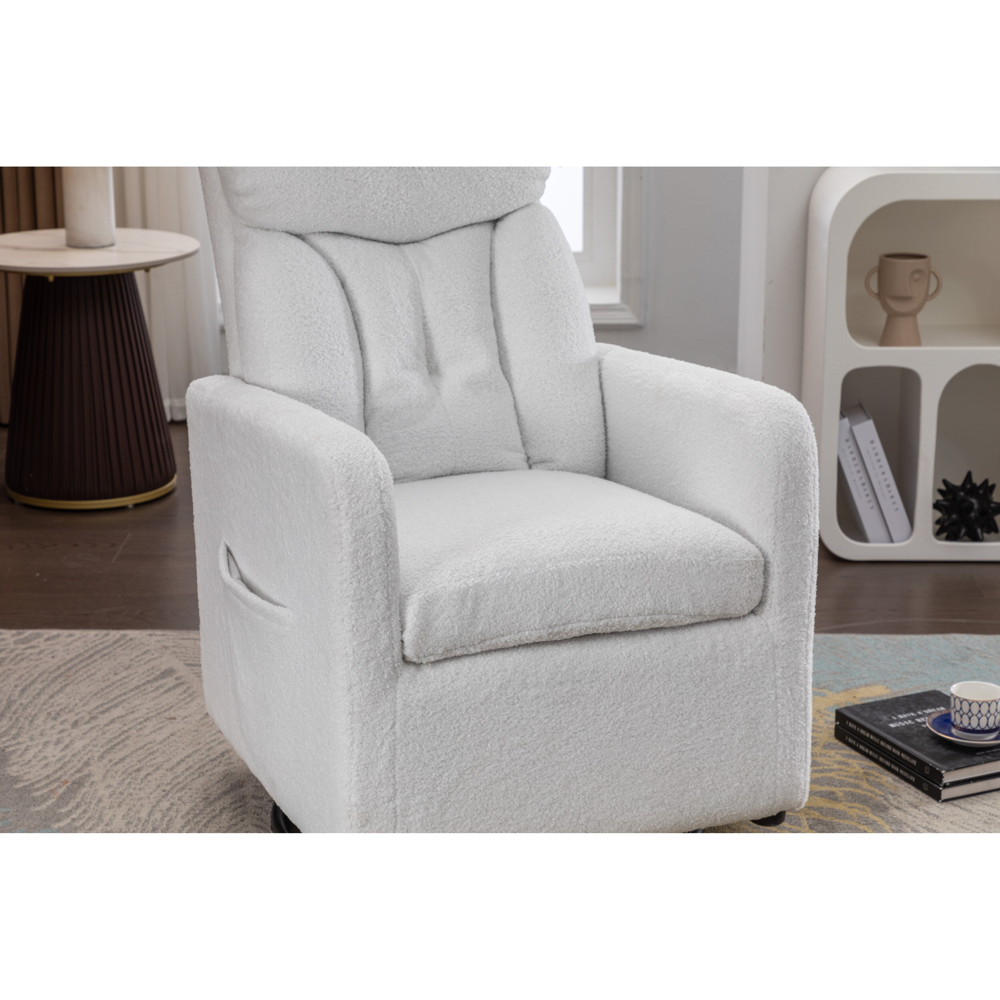 022-Fauteuil à bascule pivotant en tissu de lin Gilder Chair avec poche