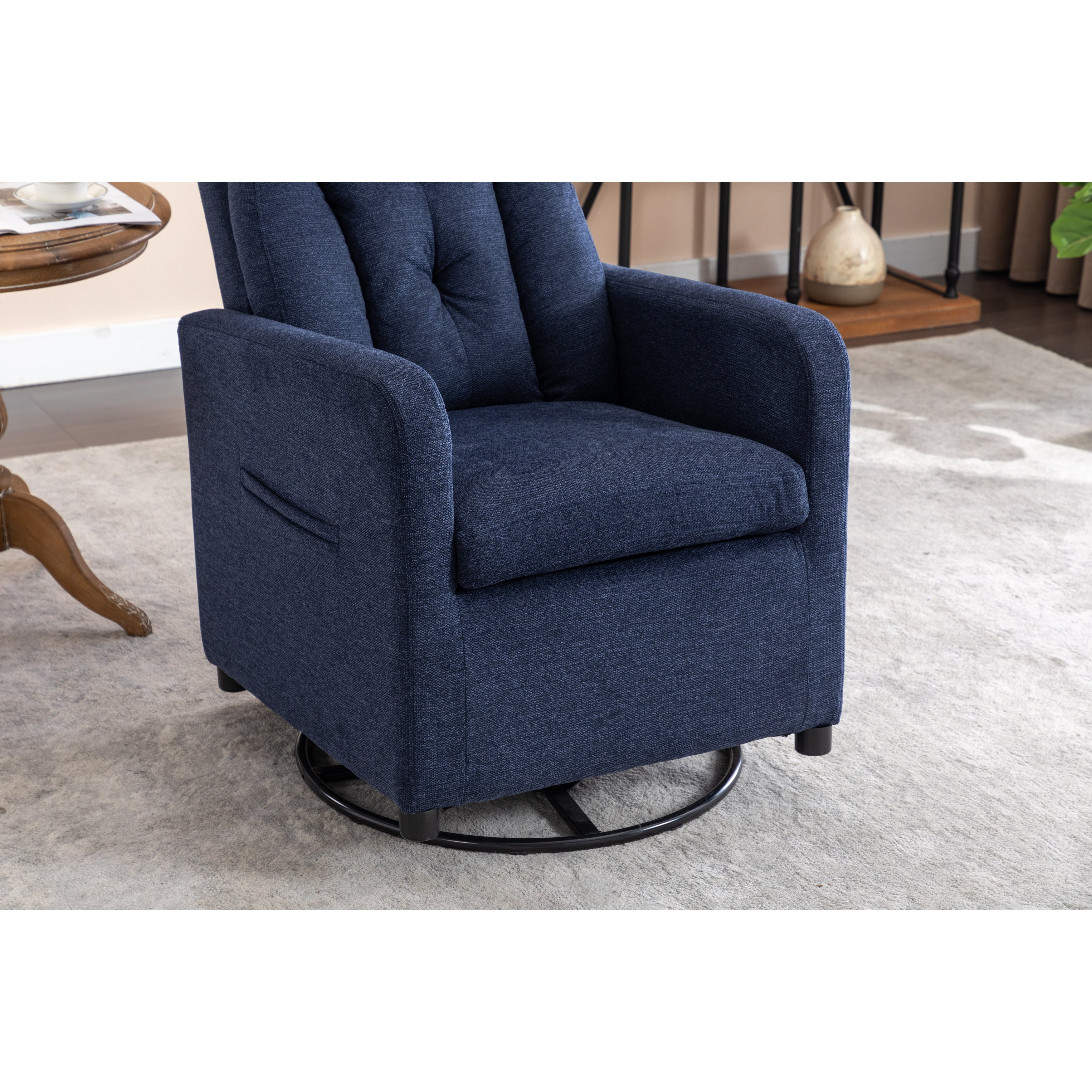 022-Fauteuil à bascule pivotant en tissu de lin Gilder Chair avec poche