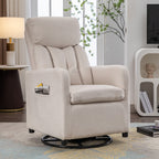 022-Fauteuil à bascule pivotant en tissu de lin Gilder Chair avec poche
