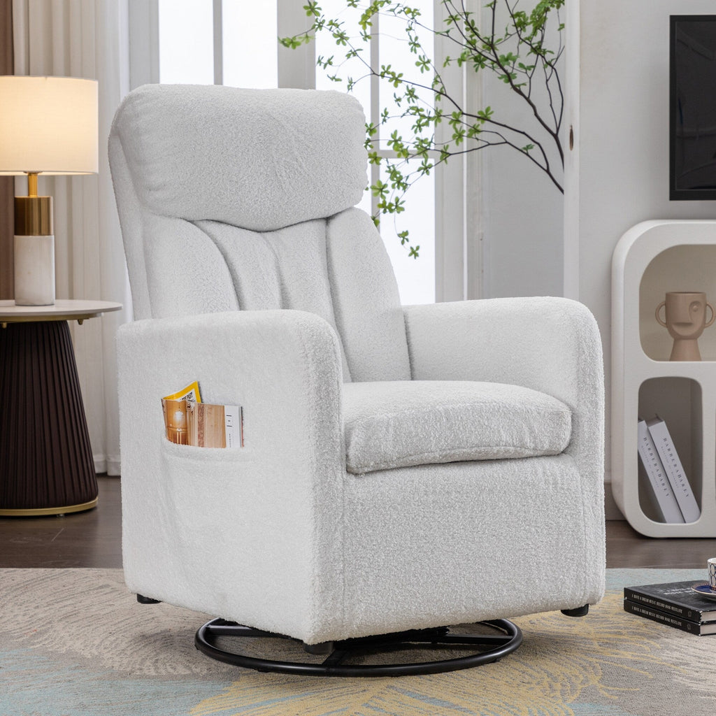022-Fauteuil à bascule pivotant en tissu de lin Gilder Chair avec poche