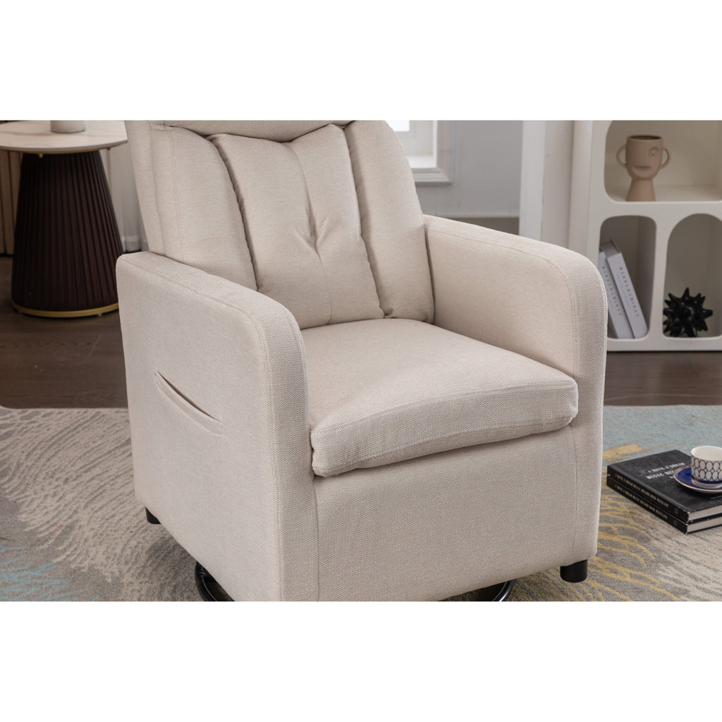 022-Fauteuil à bascule pivotant en tissu de lin Gilder Chair avec poche