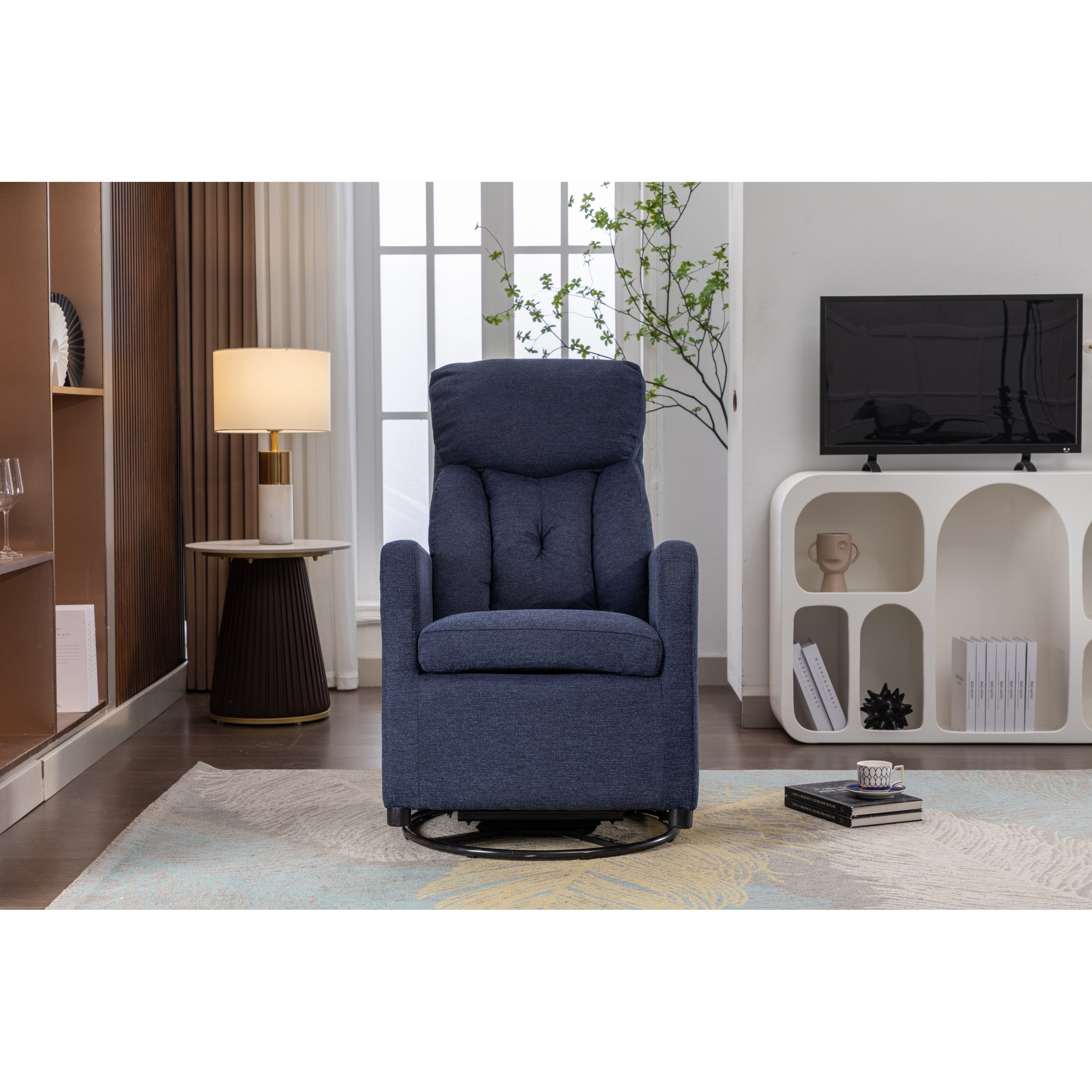 022-Fauteuil à bascule pivotant en tissu de lin Gilder Chair avec poche