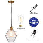 Suspension C Cattleya en laiton antique à 1 ampoule avec abat-jour en verre rayé - Laiton antique