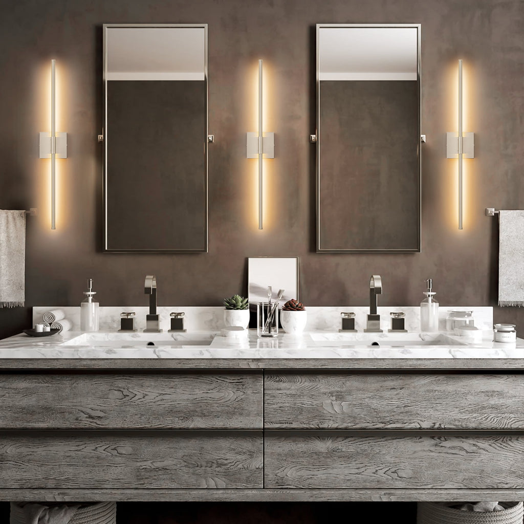 Applique murale linéaire moderne à 1 ampoule, noire/dorée/nickel, à LED, à intensité variable, pour salle de bain