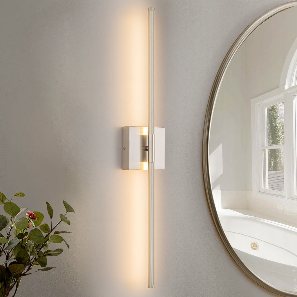 Applique murale linéaire moderne à 1 ampoule, noire/dorée/nickel, à LED, à intensité variable, pour salle de bain