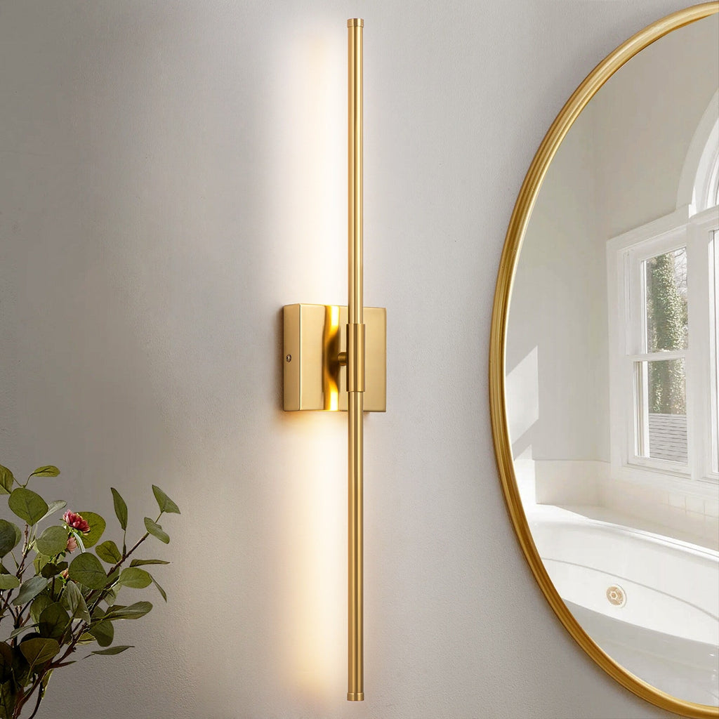 Applique murale linéaire moderne à 1 ampoule, noire/dorée/nickel, à LED, à intensité variable, pour salle de bain