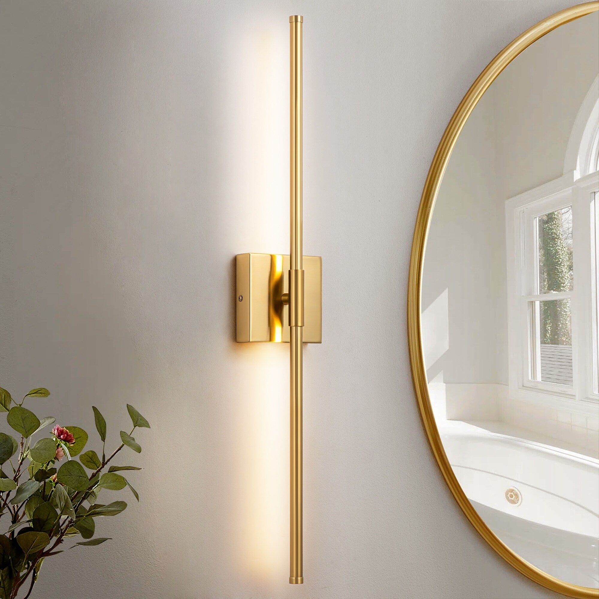 Applique murale linéaire moderne à 1 ampoule, noire/dorée/nickel, à LED, à intensité variable, pour salle de bain