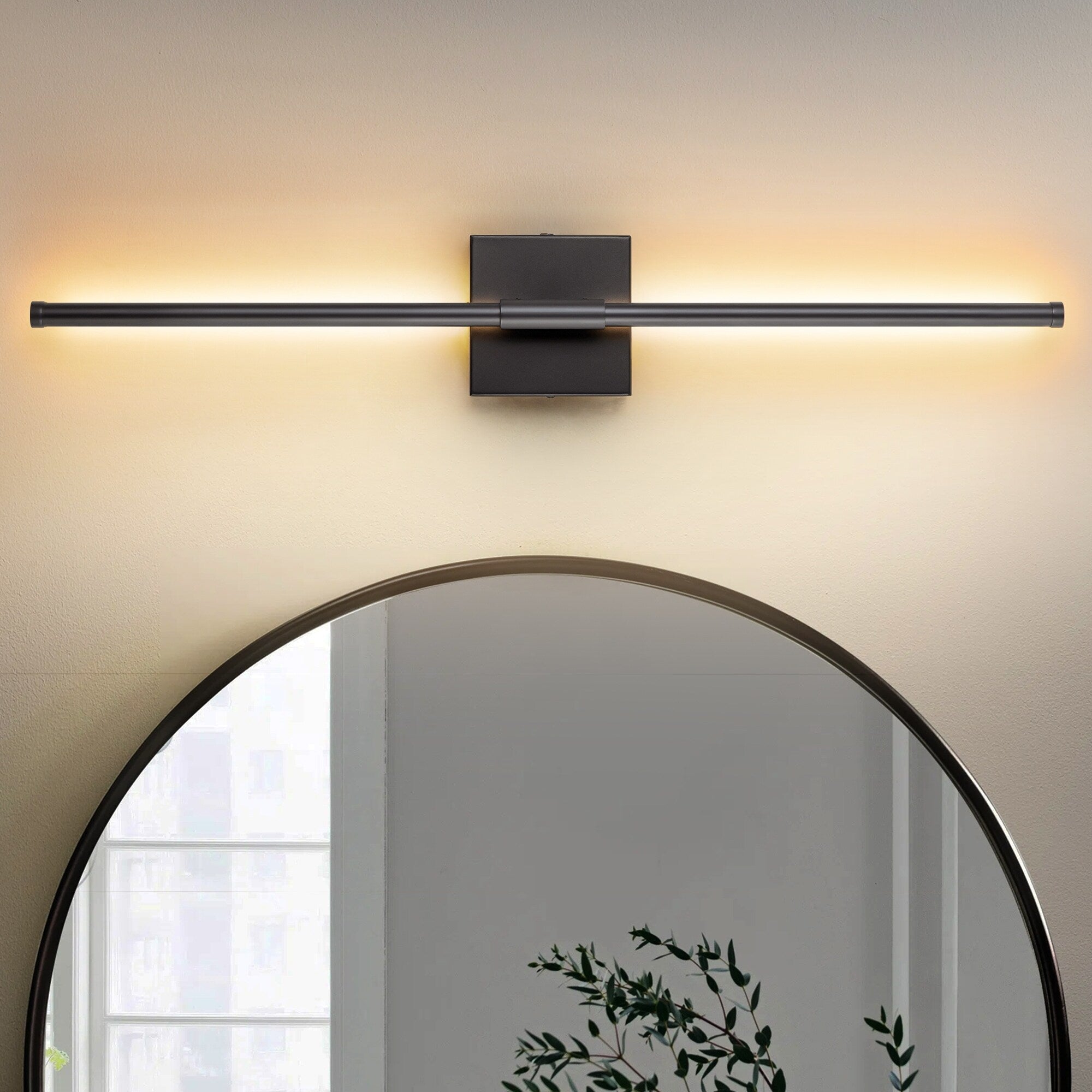 Applique murale linéaire moderne à 1 ampoule, noire/dorée/nickel, à LED, à intensité variable, pour salle de bain