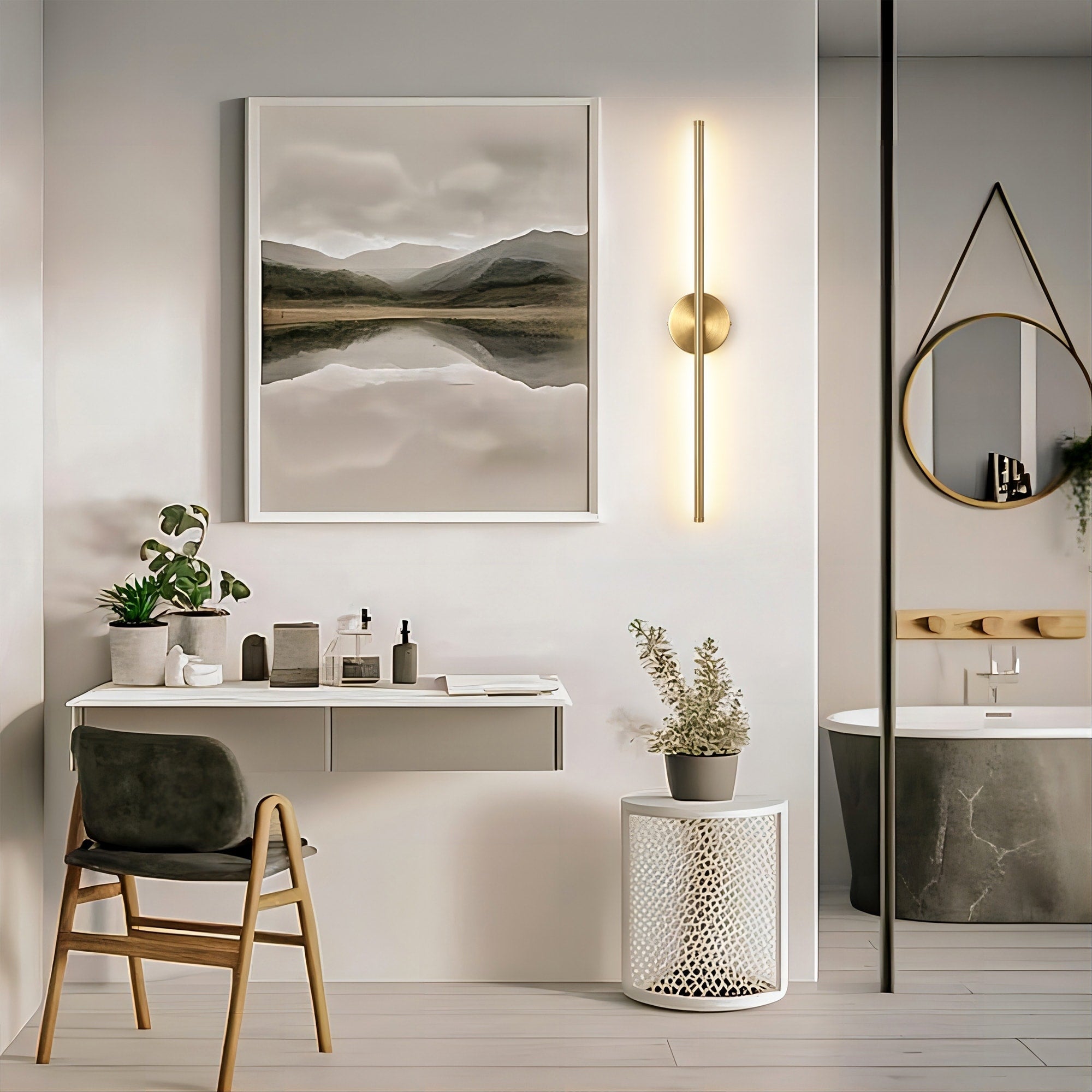 Applique murale linéaire moderne à 1 ampoule, noire/dorée/nickel, à LED, à intensité variable, pour salle de bain