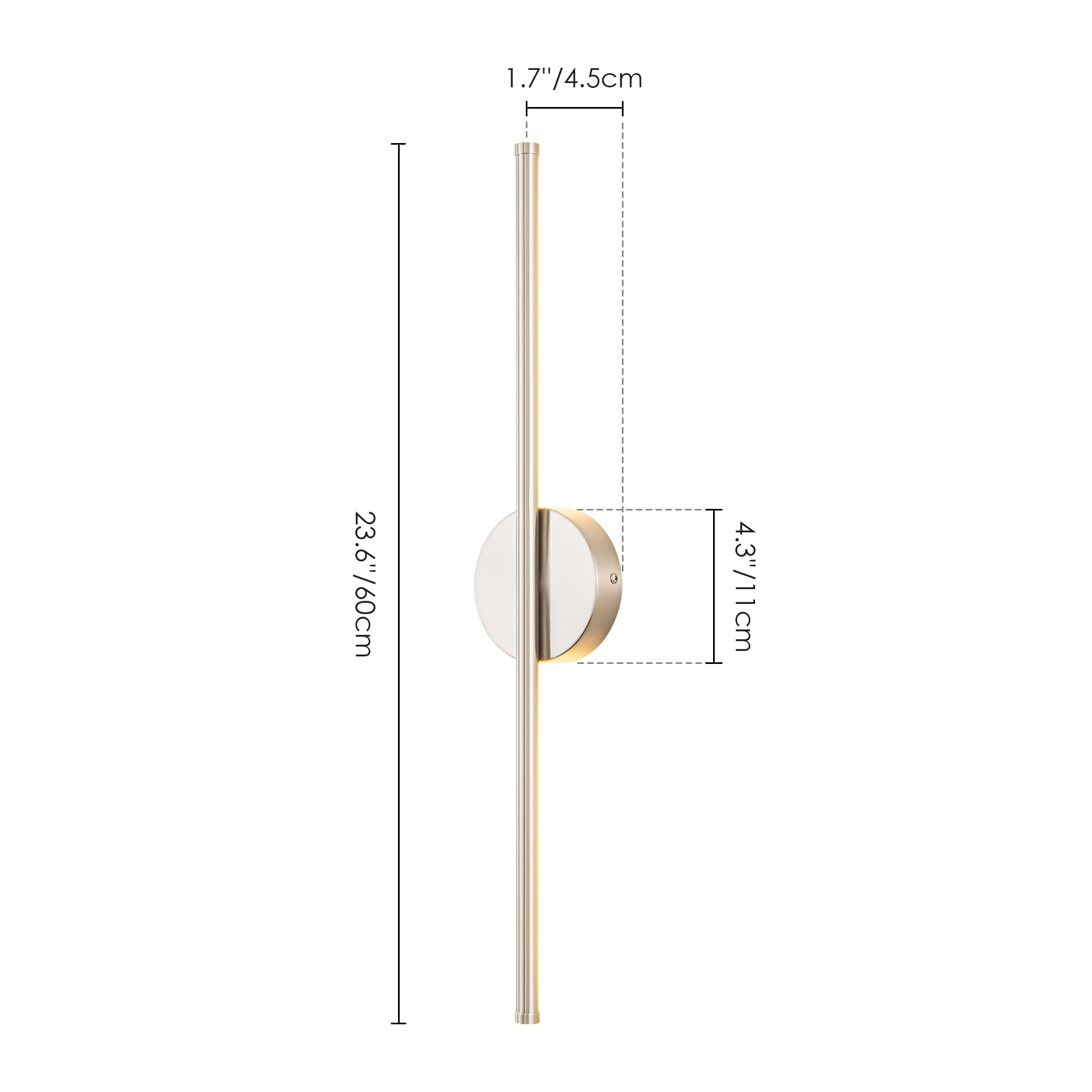 Applique murale linéaire moderne à 1 ampoule, noire/dorée/nickel, à LED, à intensité variable, pour salle de bain