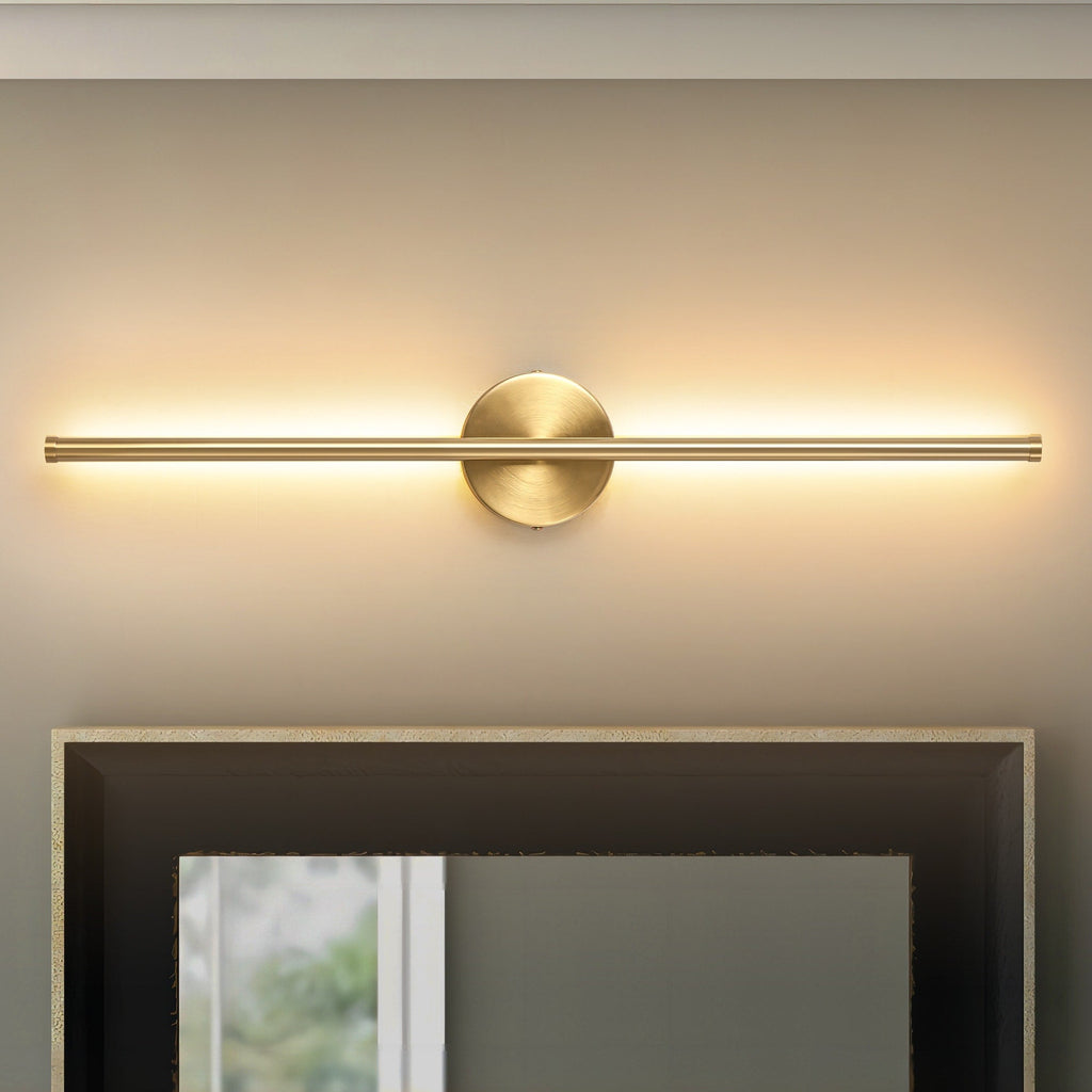 Applique murale linéaire moderne à 1 ampoule, noire/dorée/nickel, à LED, à intensité variable, pour salle de bain