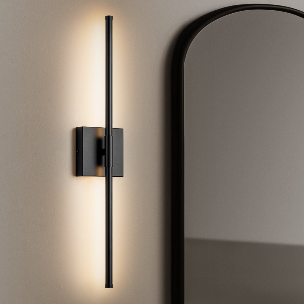Applique murale linéaire moderne à 1 ampoule, noire/dorée/nickel, à LED, à intensité variable, pour salle de bain