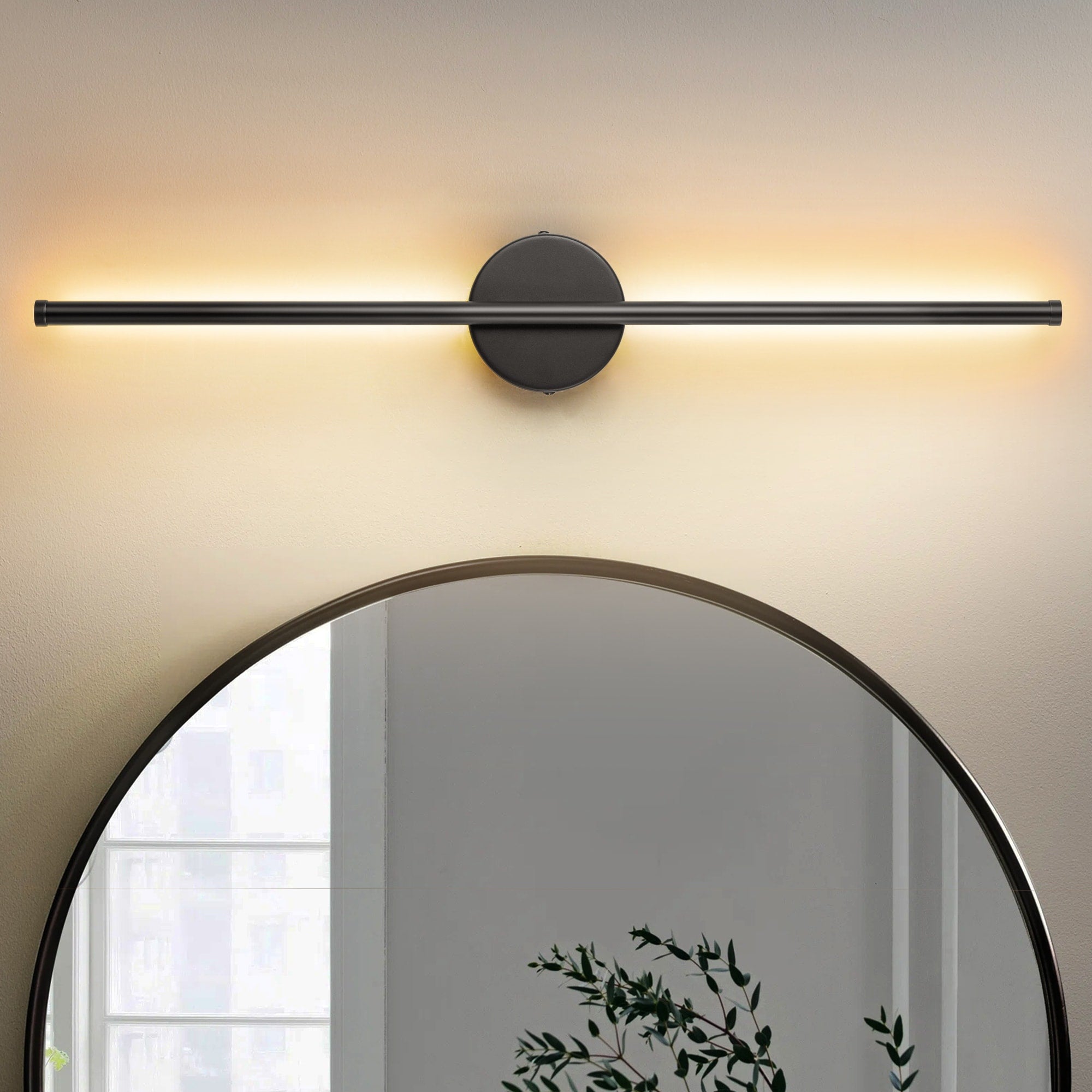 Applique murale linéaire moderne à 1 ampoule, noire/dorée/nickel, à LED, à intensité variable, pour salle de bain
