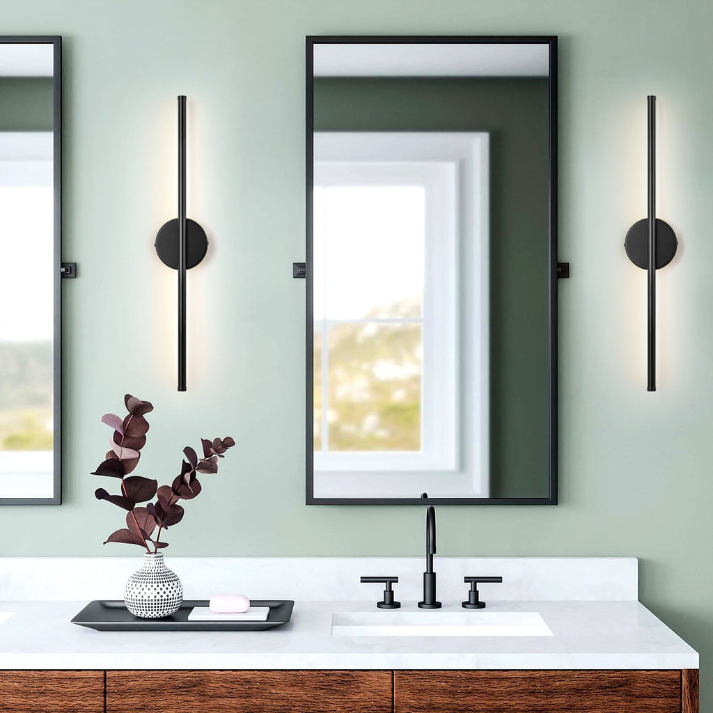 Applique murale linéaire moderne à 1 ampoule, noire/dorée/nickel, à LED, à intensité variable, pour salle de bain