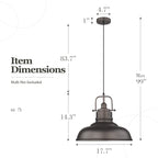Suspension à dôme en métal de style industriel à 1 ampoule, finition bronze huilé