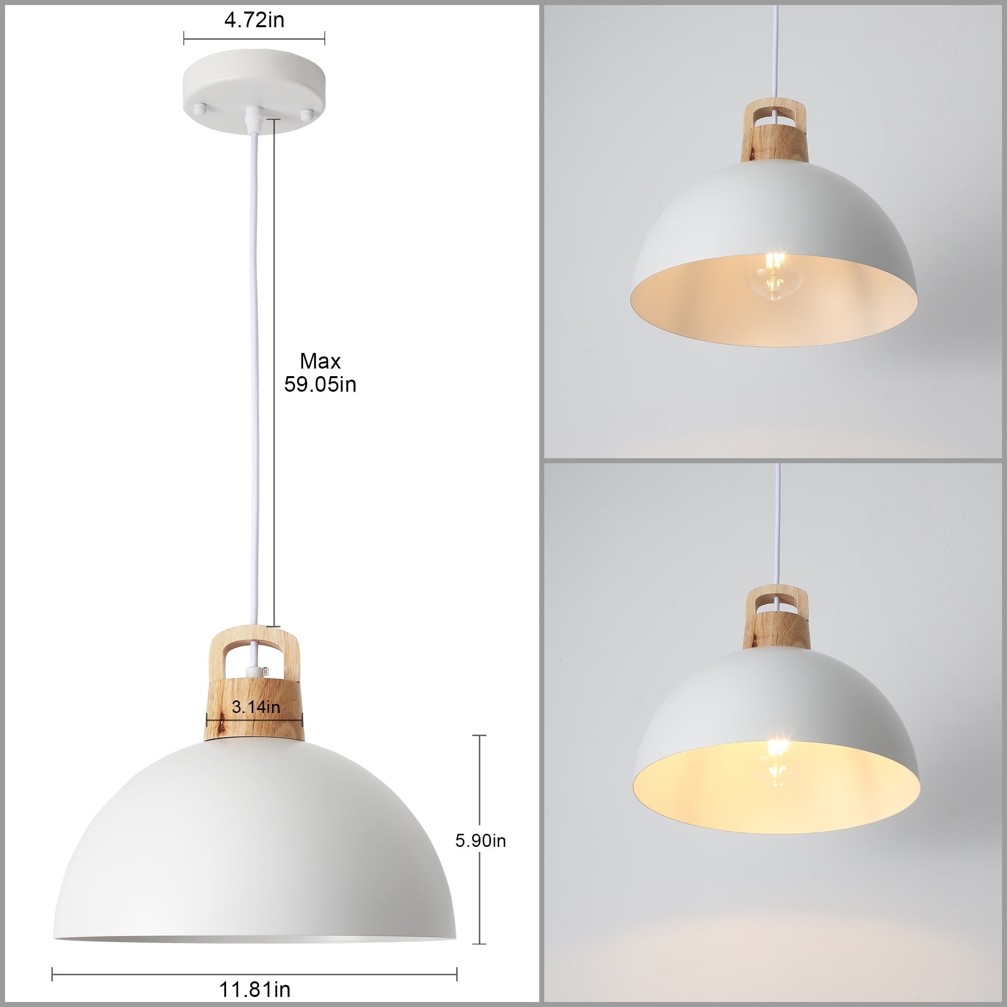 Luminaire suspendu moderne à 1 lumière avec interrupteur enfichable pour îlot de cuisine