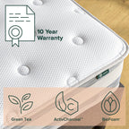 Matelas hybride matelassé Comfort Support de 10 pouces, ressorts ensachés pour une isolation optimale des mouvements, soutien des bords, Queen, blanc