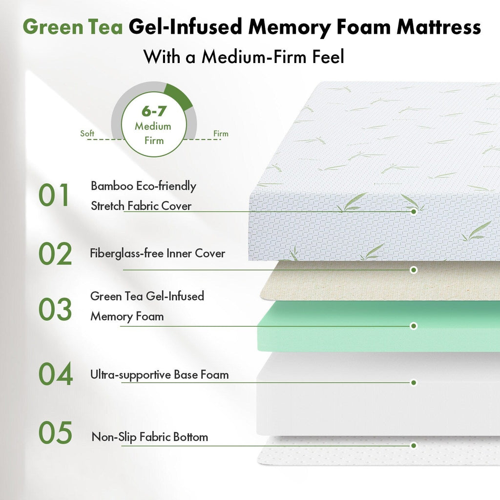 Matelas en mousse à mémoire de forme avec gel rafraîchissant (25 cm) / Mousse à gel rafraîchissante / Soulagement de la pression / Certifié CertiPUR-US / Lit-en-boîte