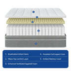 Matelas hybride de 10 pouces avec ressorts ensachés en mousse à mémoire de forme et gel rafraîchissant
