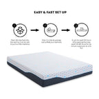 Matelas Queen Size en mousse à mémoire de forme 10 pouces, matelas dans une boîte, mousse à mémoire de forme infusée de gel et de charbon de bambou - Gris clair-bleu