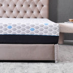 Matelas Queen Size en mousse à mémoire de forme 10 pouces, matelas dans une boîte, mousse à mémoire de forme infusée de gel et de charbon de bambou - Gris clair-bleu
