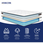 Matelas à plateau-coussin de 10 pouces pour lit simple, double ou queen size, matelas hybride en mousse à mémoire de forme et ressorts ensachés