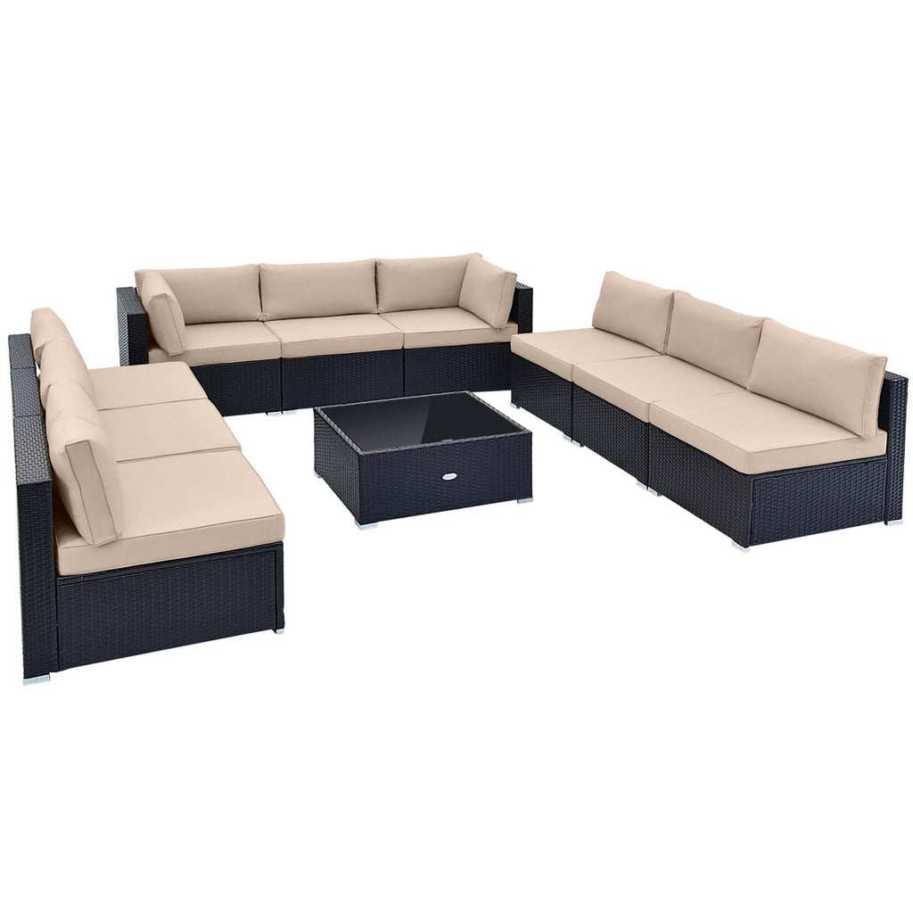 Ensemble de meubles de patio en rotin 10 pièces avec canapé en osier et table et siège rembourré