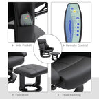 Fauteuil de massage à vibrations à 10 points, pivotant et inclinable, en cuir PU, avec dossier réglable, repose-pieds et télécommande