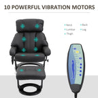 Fauteuil de massage à vibrations à 10 points, pivotant et inclinable, en cuir PU, avec dossier réglable, repose-pieds et télécommande