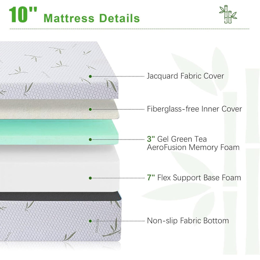 Matelas en mousse à mémoire de forme de 10 pouces en gel dans une boîte, soulageant la pression moyenne et isolant les mouvements