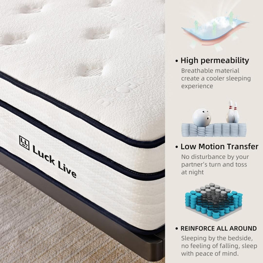 Matelas à ressorts indépendants ensachés en mousse à mémoire de forme de 10 pouces de taille moyenne, livré dans une boîte