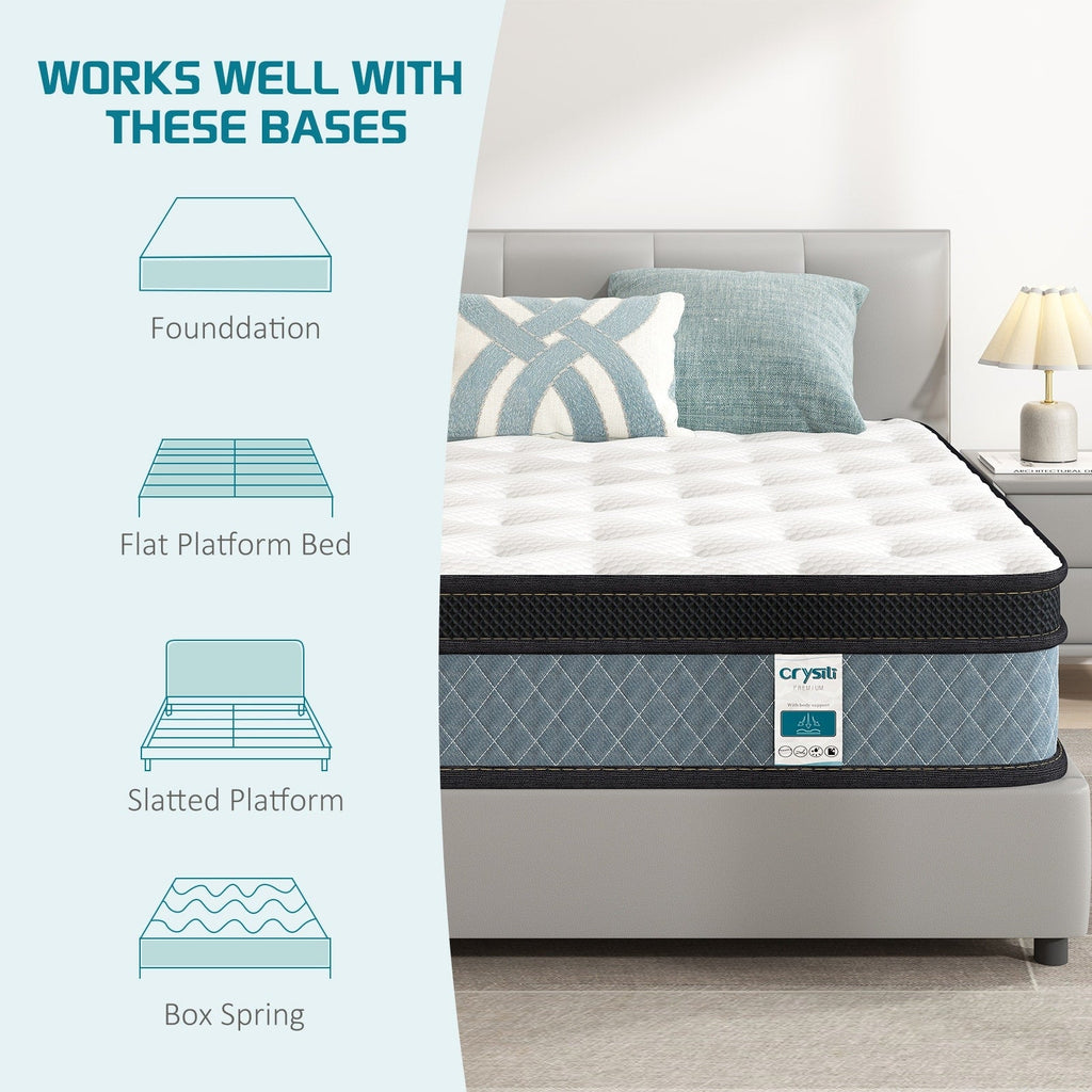 Matelas en mousse à mémoire de forme de 10 pouces et ressorts ensachés - Blanc