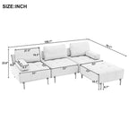 Canapé en L en tissu de 100,7 po avec pouf amovible et pieds en métal