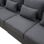 Canapé 4 places en lin moderne avec accoudoirs, poches et 4 coussins