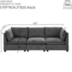 Canapé 3 places en chenille 105 avec coussins à 2 couches, mousse haute résilience