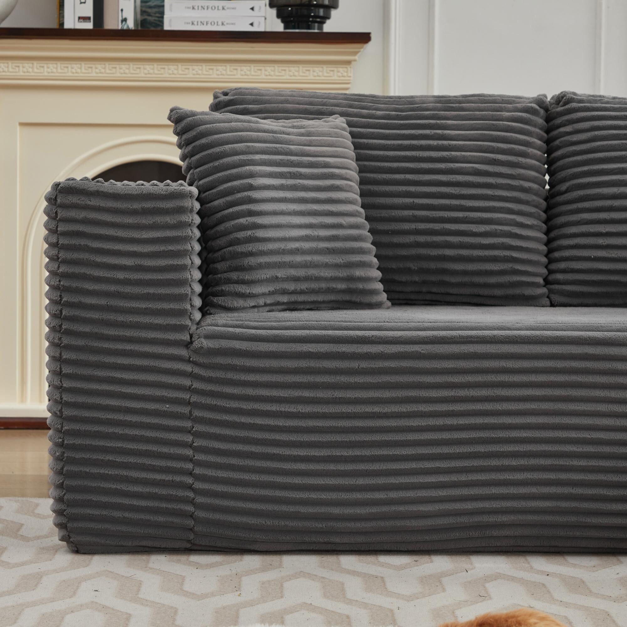 Canapé d'angle Cloud 106 en forme de L avec méridienne orientée vers la droite, canapé modulaire moderne à assise profonde pour salon, aucun assemblage requis