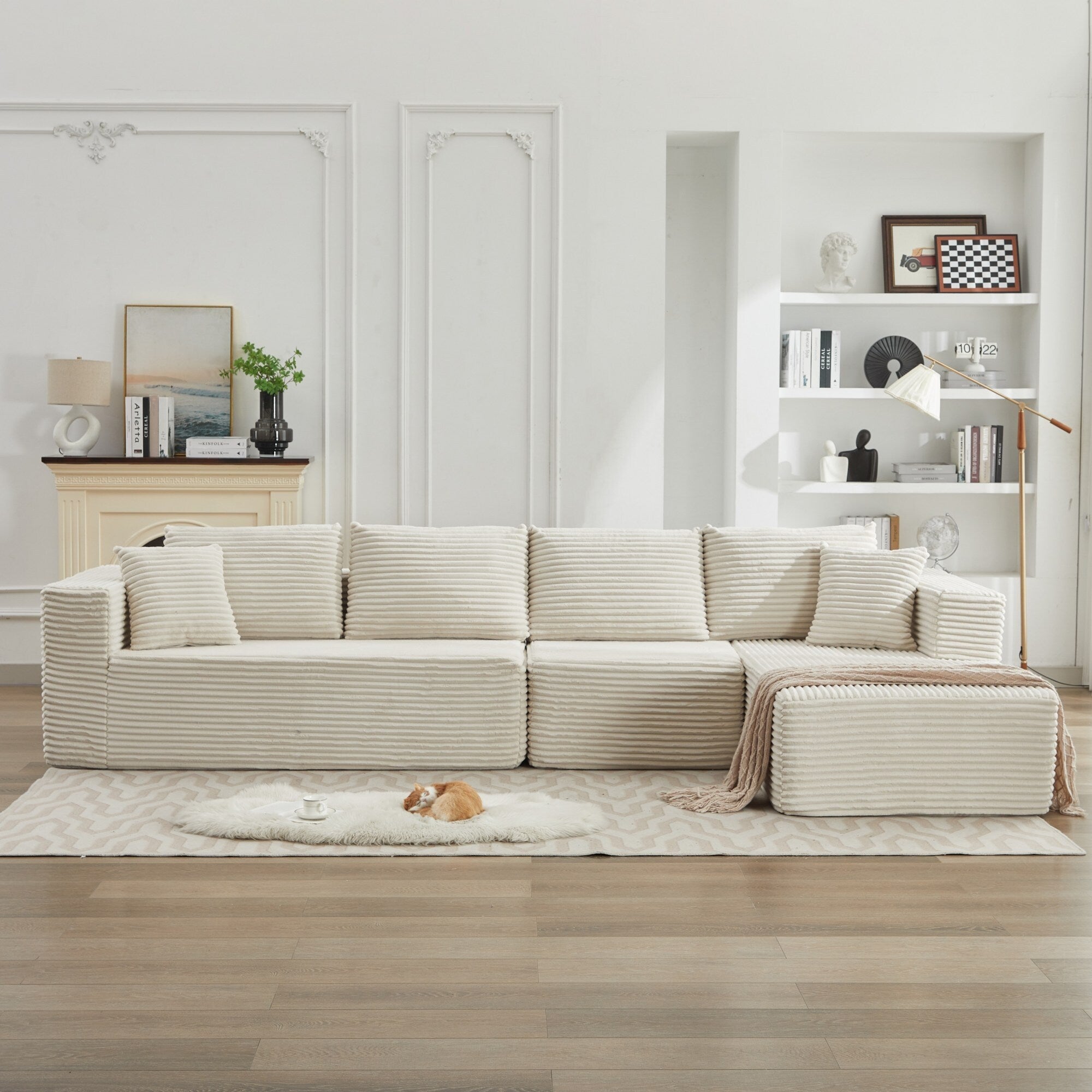 Canapé d'angle Cloud 106 en forme de L avec méridienne orientée vers la droite, canapé modulaire moderne à assise profonde pour salon, aucun assemblage requis