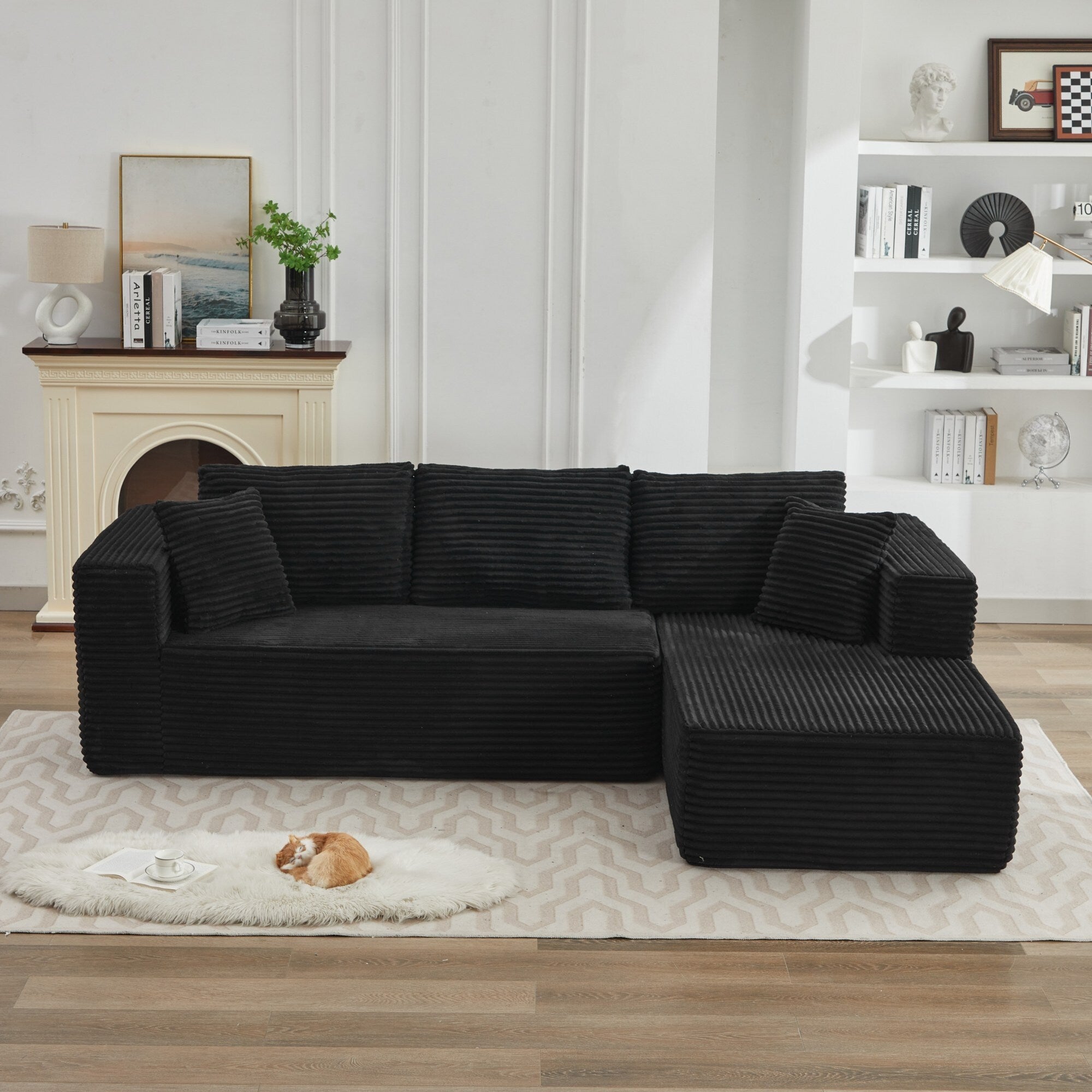 Canapé d'angle Cloud 106 en forme de L avec méridienne orientée vers la droite, canapé modulaire moderne à assise profonde pour salon, aucun assemblage requis