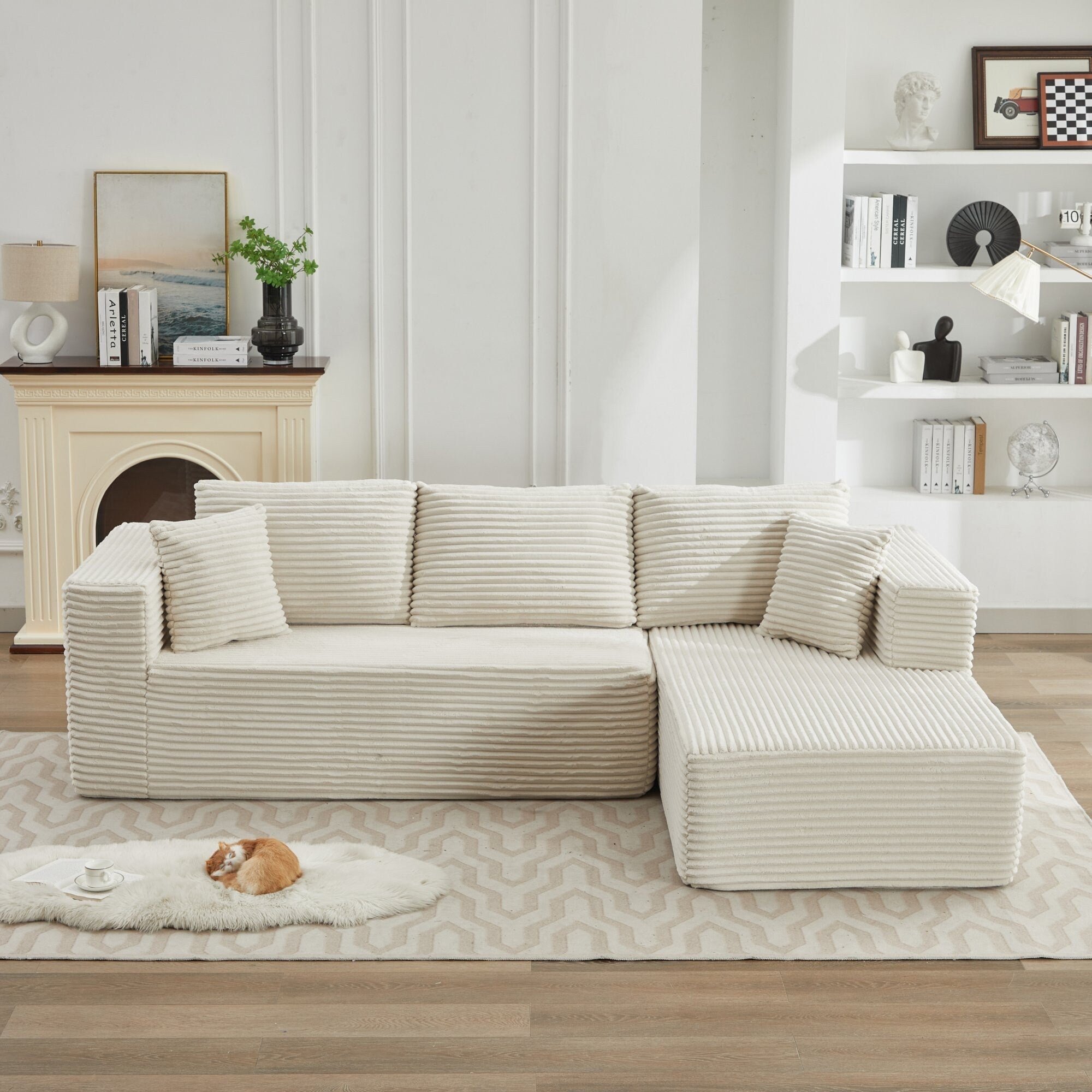 Canapé d'angle Cloud 106 en forme de L avec méridienne orientée vers la droite, canapé modulaire moderne à assise profonde pour salon, aucun assemblage requis