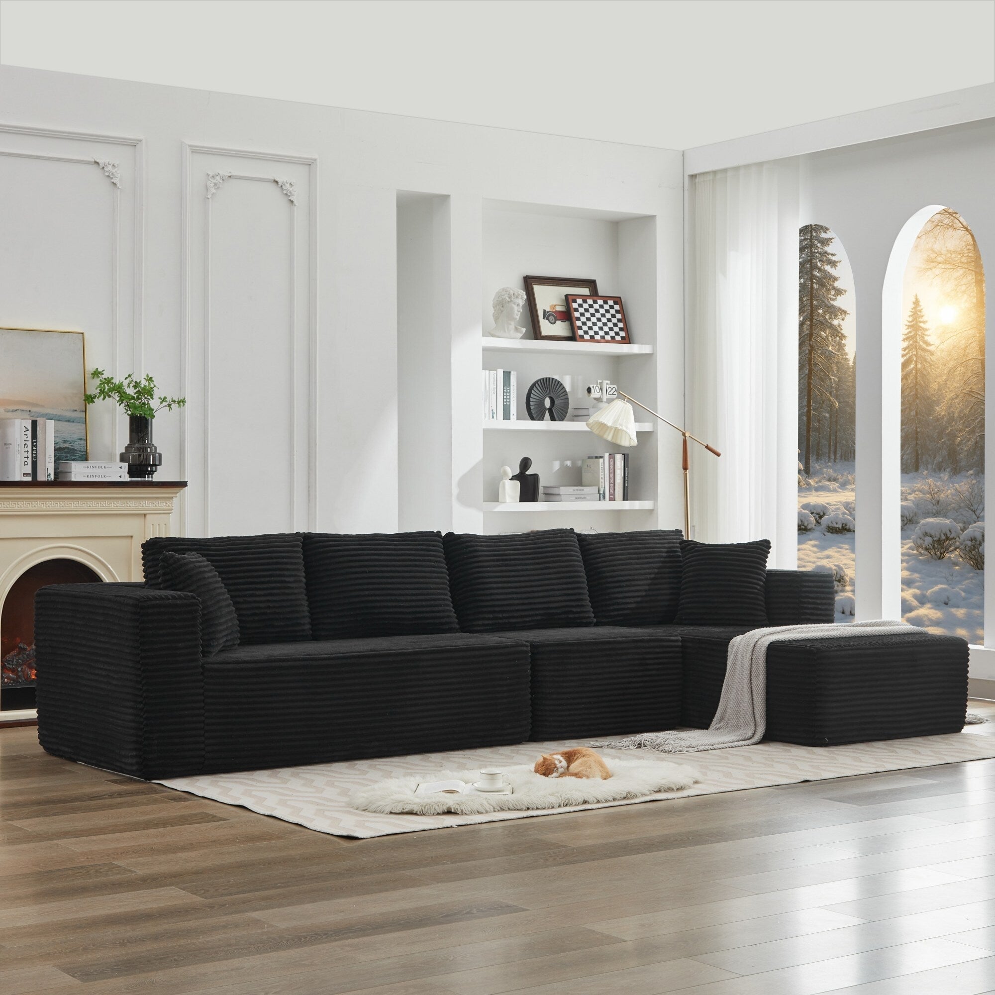 Canapé d'angle Cloud 106 en forme de L avec méridienne orientée vers la droite, canapé modulaire moderne à assise profonde pour salon, aucun assemblage requis