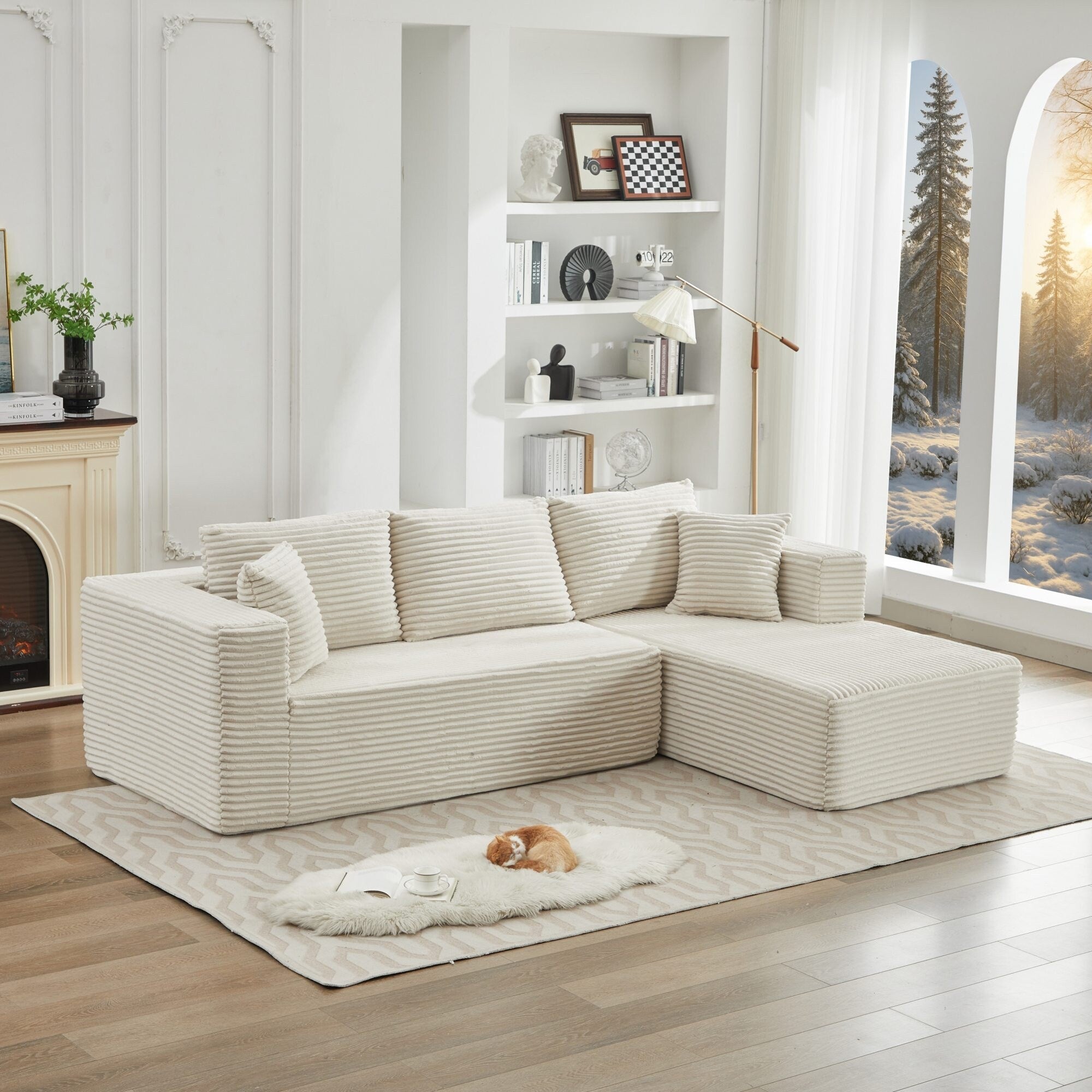Canapé d'angle Cloud 106 en forme de L avec méridienne orientée vers la droite, canapé modulaire moderne à assise profonde pour salon, aucun assemblage requis