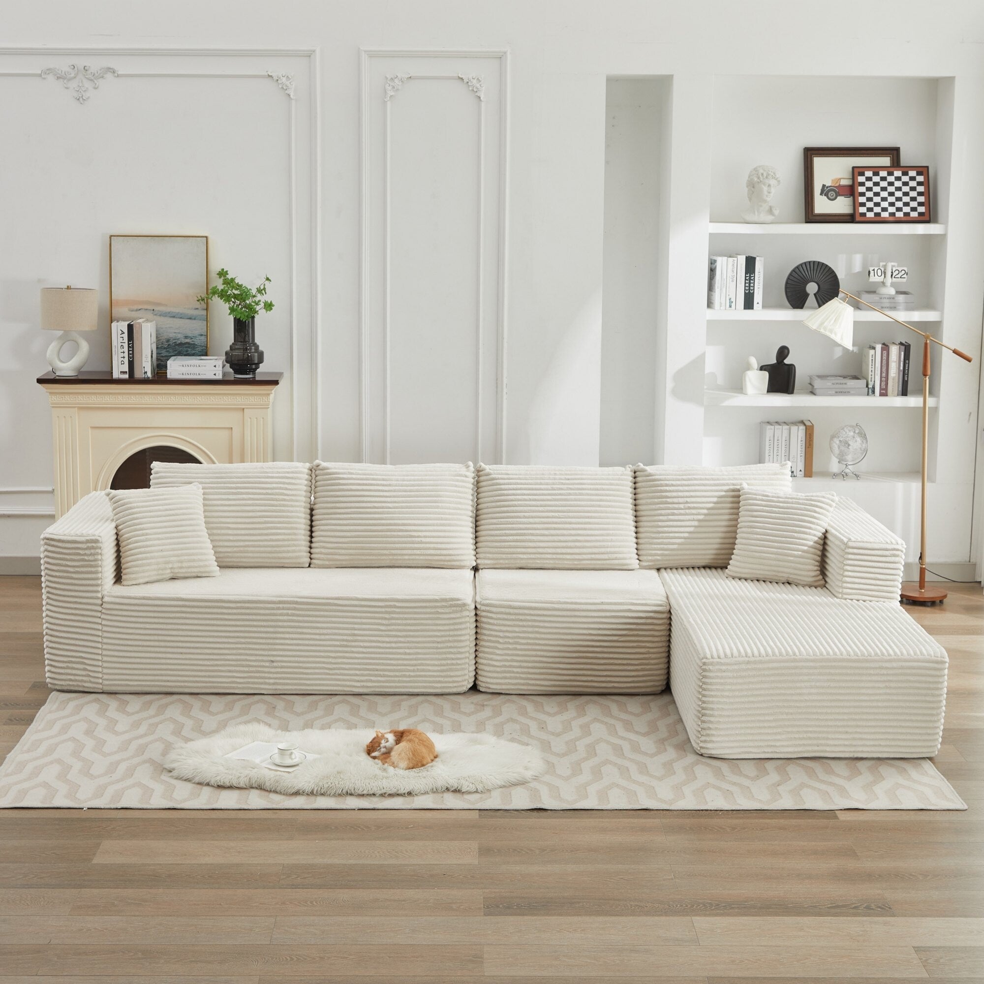 Canapé d'angle Cloud 106 en forme de L avec méridienne orientée vers la droite, canapé modulaire moderne à assise profonde pour salon, aucun assemblage requis