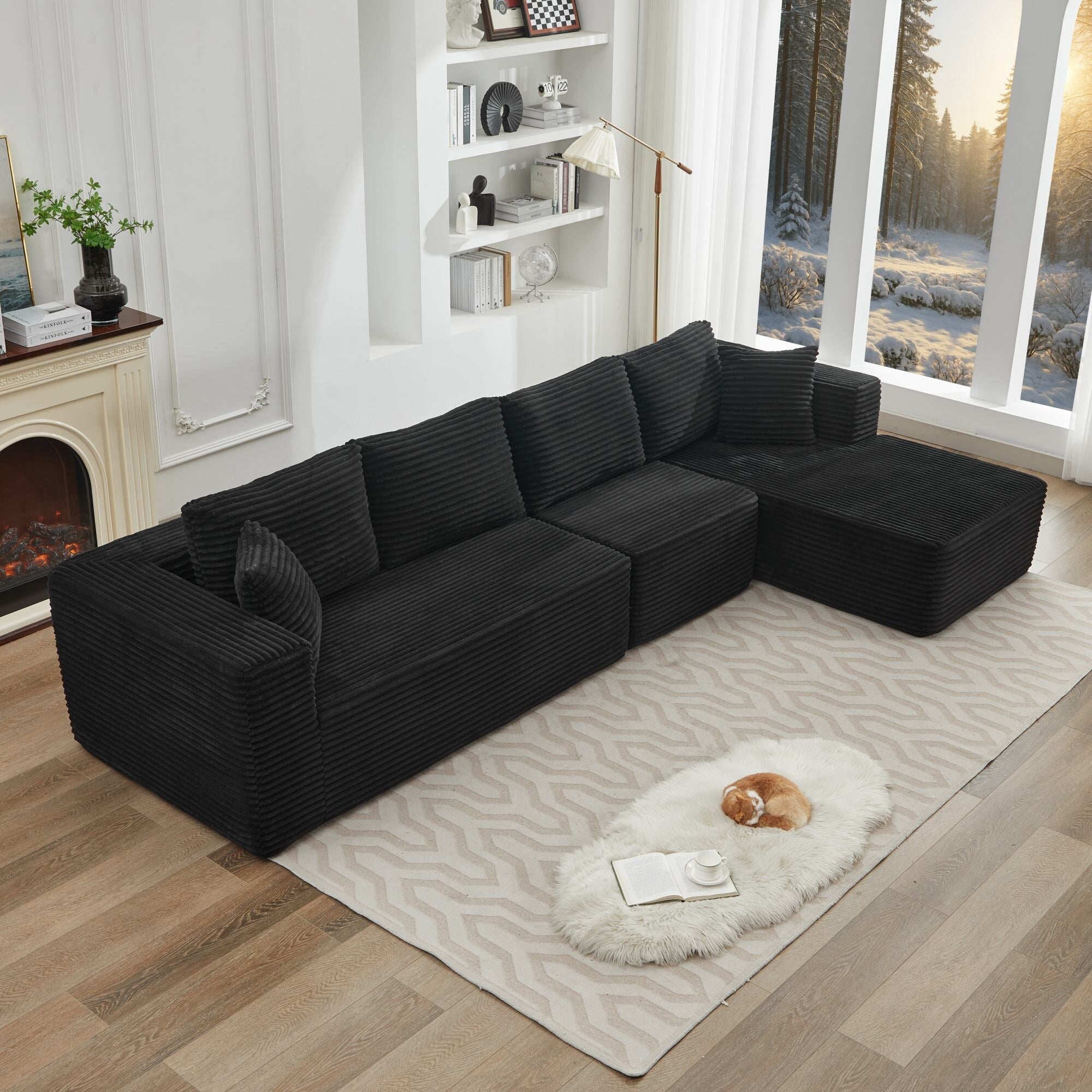Canapé d'angle Cloud 106 en forme de L avec méridienne orientée vers la droite, canapé modulaire moderne à assise profonde pour salon, aucun assemblage requis