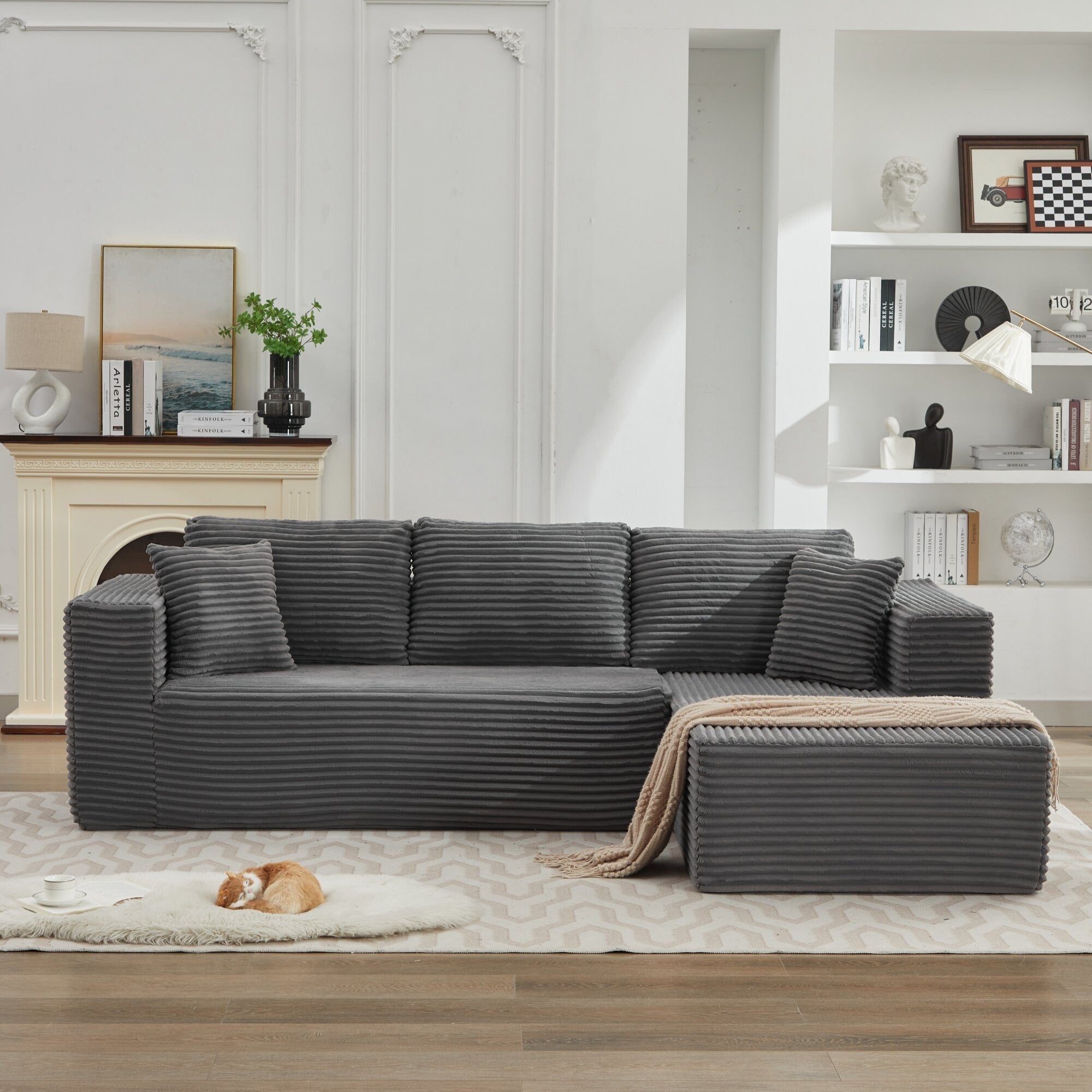 Canapé d'angle Cloud 106 en forme de L avec méridienne orientée vers la droite, canapé modulaire moderne à assise profonde pour salon, aucun assemblage requis