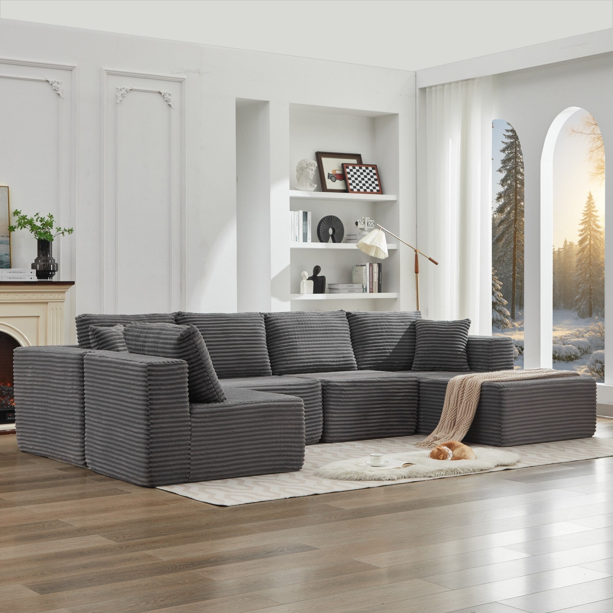 Canapé d'angle Cloud 106 en forme de L avec méridienne orientée vers la droite, canapé modulaire moderne à assise profonde pour salon, aucun assemblage requis