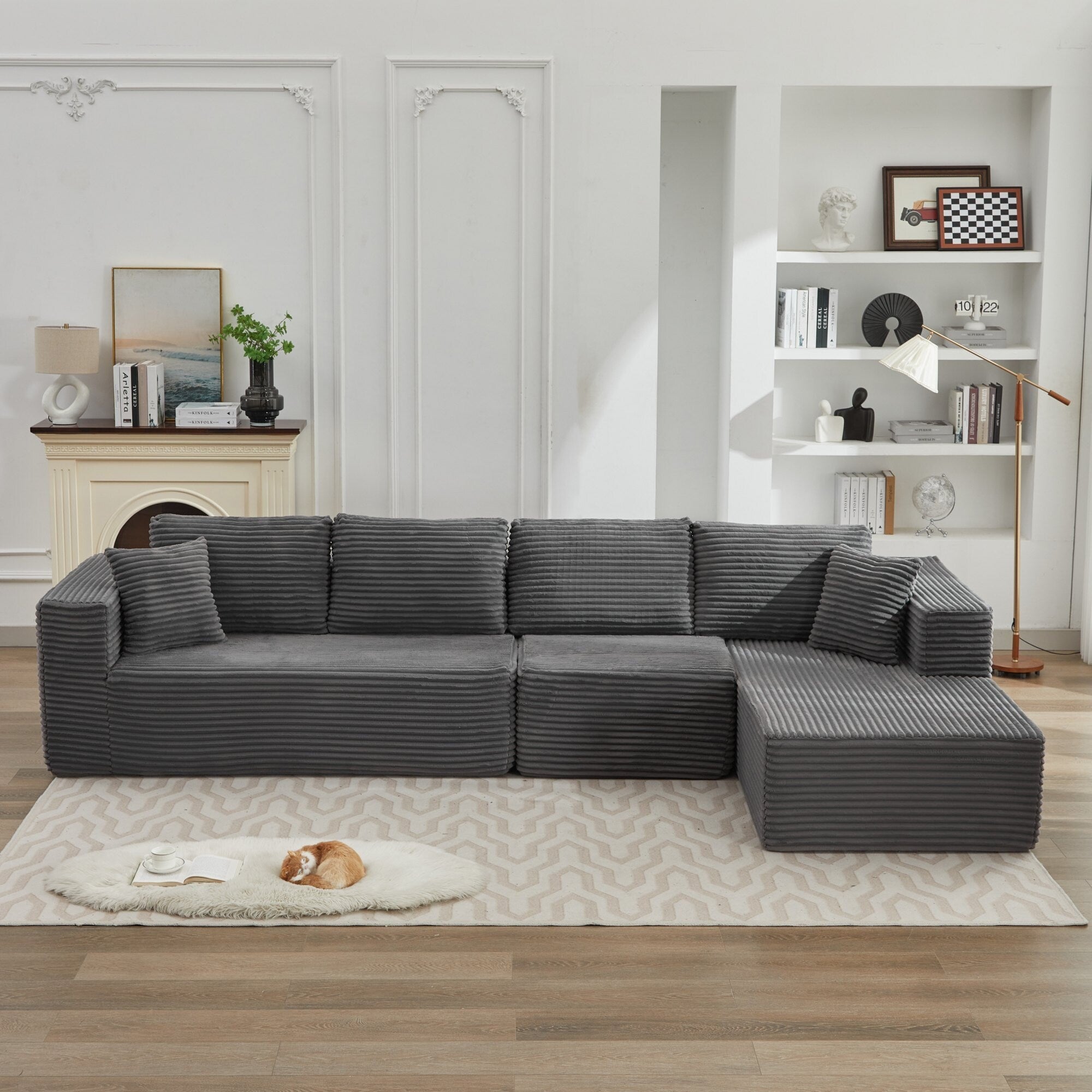 Canapé d'angle Cloud 106 en forme de L avec méridienne orientée vers la droite, canapé modulaire moderne à assise profonde pour salon, aucun assemblage requis